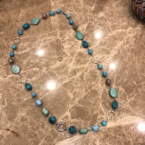 36” turquoise and silver necklace(costume quality)